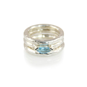 KenSuJewelry Band Triple Stuck Hammered Rings with Blue Topaz 