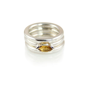 KenSuJewelry Band Triple Stuck Smooth Polished Rings with Citrine 