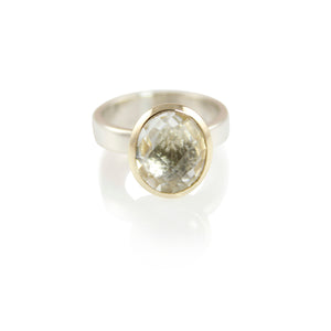 KenSuJewelry Bowl Ring with 14kt. Gold Border with Oval Vertical Crystal 