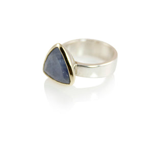 KenSuJewelry Bowl Ring with 14kt. Gold Border with Triangle Blue Raw Sapphire 