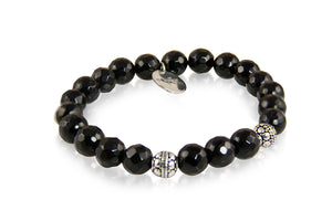 KenSuJewelry Bracelet Black Onyx Beads with Silver Spacers
