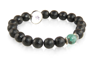 KenSuJewelry Bracelet with Black Onyx, Tibetan Turquoise Beads and Silver Spacer