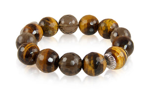 KenSuJewelry Bracelet with Tiger Eye and Smokey Quartz Beads and Silver Spacers