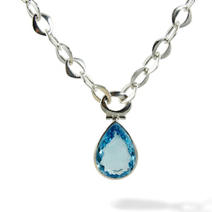 Chain Pendant Necklace with Blue Topaz Front View