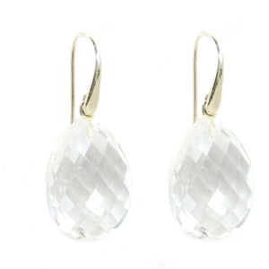 Earrings - Drop Almond Shape Crystal Quartz & Sterling Silver