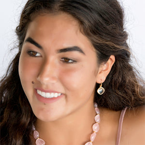 KenSu Jewelry Diamond Shape Dangle Earrings - with Rose Quartz Gold Plated Hand Made Jewelry