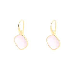 KenSu Jewelry Diamond Shape Dangle Earrings - with Rose Quartz Gold Plated Hand Made Jewelry