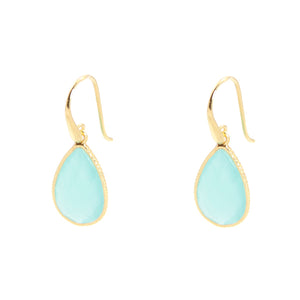 KenSu Jewelry Drop Earrings - with Chalcedony Framed Gold Plated Hand Made Jewelry