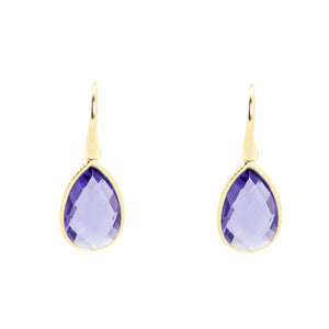 KenSu Jewelry Drop Earrings - with Iolite Framed Gold Plated Hand Made Jewelry