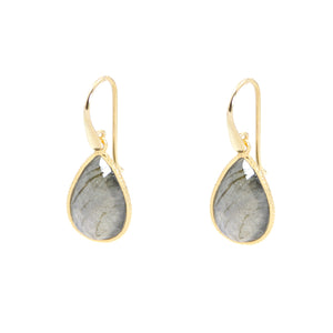 KenSu Jewelry Drop Earrings - with Labradorite Framed Gold Plated Hand Made Jewelry