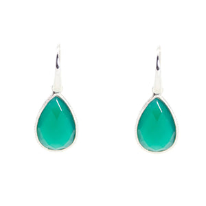 KenSu Jewelry Drop Earrings - with Green Agate Framed Hand Made Jewelry