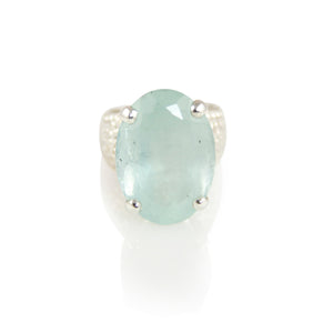 Aquamarine Oval Prong Ring Sterling Silver