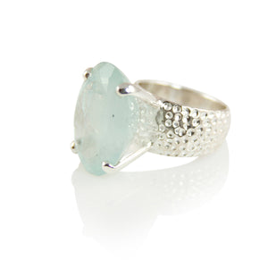 Aquamarine Oval Prong Ring Sterling Silver