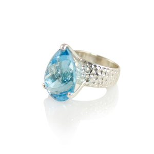 KenSuJewelry Hammered Prong Ring Blue Topaz Drop