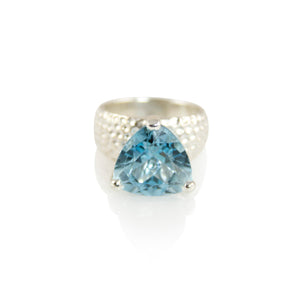 KenSuJewelry Hammered Prong Ring Blue Topaz Triangle