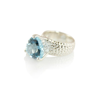 KenSuJewelry Hammered Prong Ring Blue Topaz Triangle