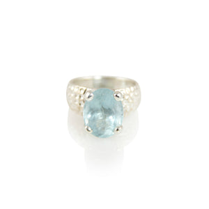 KenSuJewelry Hammered Prong Ring Oval Aquamarine