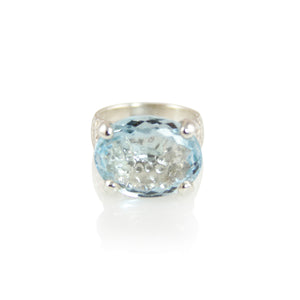 KenSuJewelry Hammered Prong Ring Oval Blue Topaz Oval