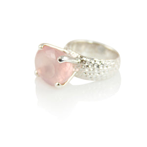 KenSuJewelry Hammered Prong Ring Rose Quartz Oval