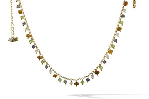 Necklace - Stone & Chain Aquamarine,Opal, Peridot, Iolite Choker Gold Plated Sterling Silver 16"
