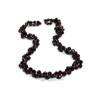 Necklace - Beaded Black Onyx 56" Red