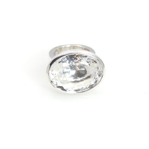 Ring - Bowl Crystal Quartz Brillant Oval Cut Sterling Silver