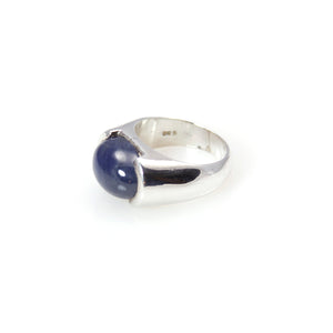 Ring - Diplomat Blue Sapphire Oval Cabochon Cut Sterling Silver - Mens Collection