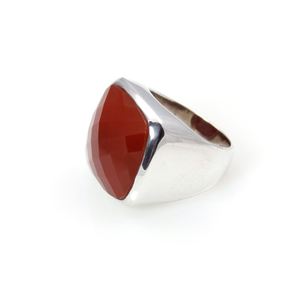 Ring Signature Red Agate Square Cut Sterling Silver KenSu Jewelry