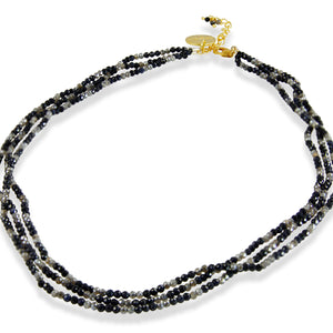 3 Line Labradorite & Sapphire Bead Necklace Front View