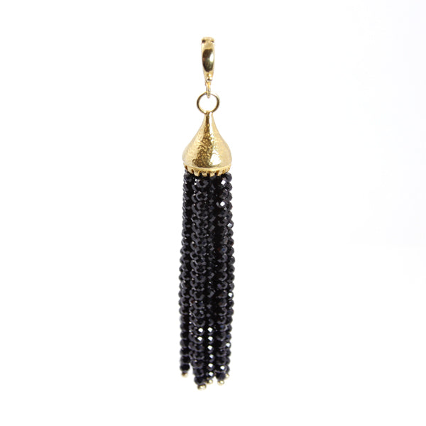 Pendant Clip On Tassel Black Spinal Gold Plated Sterling Silver KenSu Jewelry