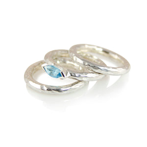 KenSuJewelry Band Triple Stuck Hammered Rings with Blue Topaz 