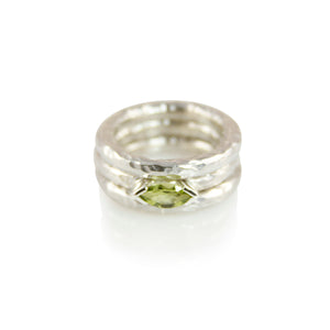 KenSuJewelry Band Triple Stuck Hammered Rings with Peridot Front