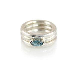 KenSuJewelry Band Triple Stuck Smooth Polished Rings with Blue Topaz