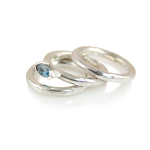 KenSuJewelry Band Triple Stuck Smooth Polished Rings with Blue Topaz