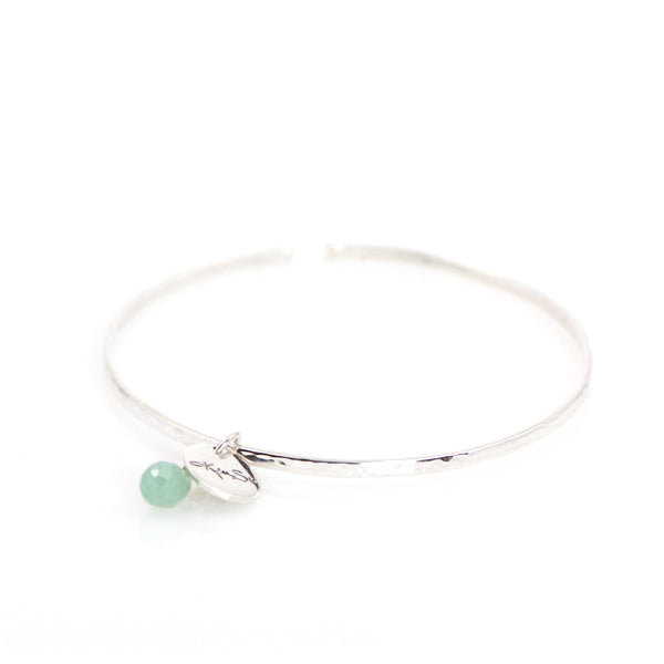 KenSu Jewelry silver bangle with green aventurine charm hand made jewelry