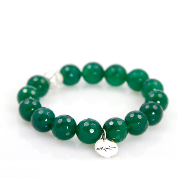 KenSu Jewelry Green Agate Bead Bracelet Hand Made Jewelry