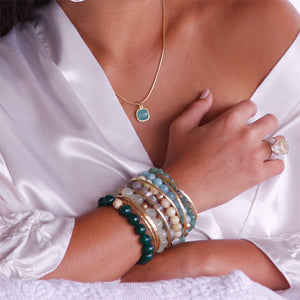 KenSuJewelry Bracelet with Green Aventurine Beads and Silver Spacer