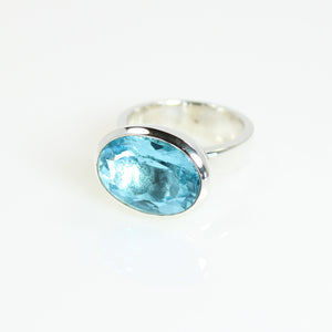 Ring - Bowl Swiss Blue Topaz Oval Cut Stone Sterling Silver