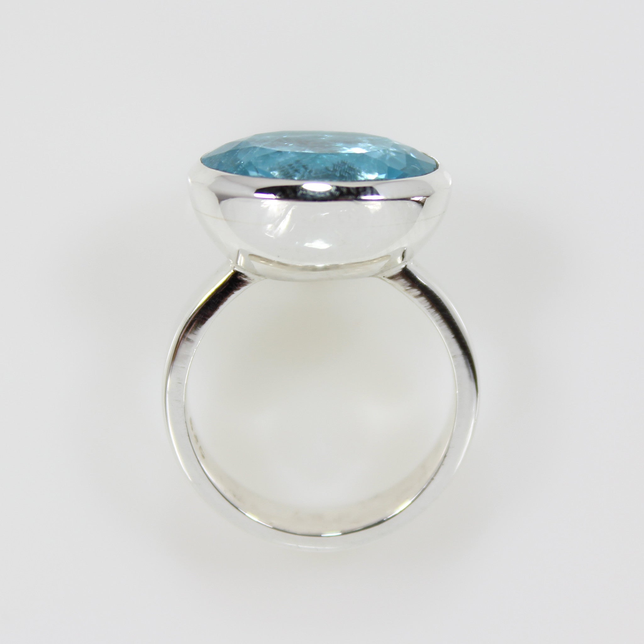 Ring - Bowl Swiss Blue Topaz Oval Cut Stone Sterling Silver