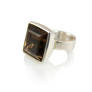 KenSuJewelry Bowl Ring Square Smokey Quartz 