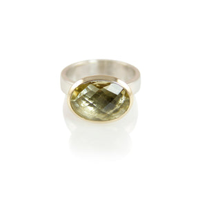 KenSuJewelry Bowl Ring with 14kt. Gold Border Lemon Quartz Oval 