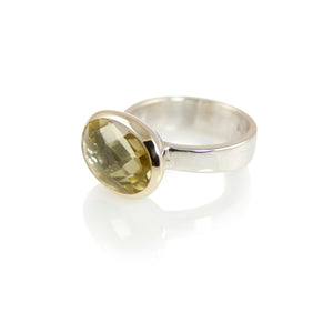 KenSuJewelry Bowl Ring with 14kt. Gold Border Lemon Quartz Oval 