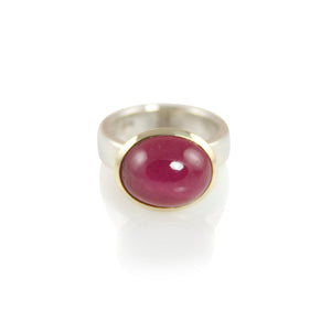 KenSuJewelry Bowl Ring with 14kt. Gold Border and Oval Horizontal Tourmaline 