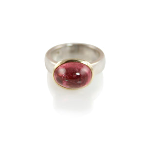 KenSuJewelry Bowl Ring with 14kt. Gold Border and Oval Pink Tourmaline 