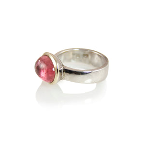 KenSuJewelry Bowl Ring with 14kt. Gold Border and Oval Pink Tourmaline 