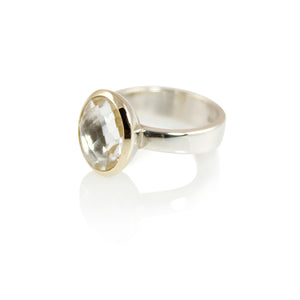 KenSuJewelry Bowl Ring with 14kt. Gold Border with Oval Vertical Crystal 