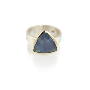 KenSuJewelry Bowl Ring with 14kt. Gold Border with Triangle Blue Raw Sapphire 