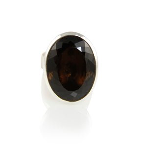 KenSuJewelry Bowl Ring with Oval Vertical Smokey Quartz 
