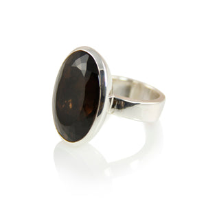 KenSuJewelry Bowl Ring with Oval Vertical Smokey Quartz 