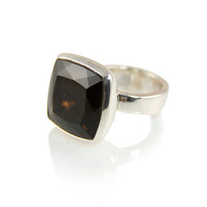 KenSuJewelry Bowl Ring with Square Smokey Quartz 
